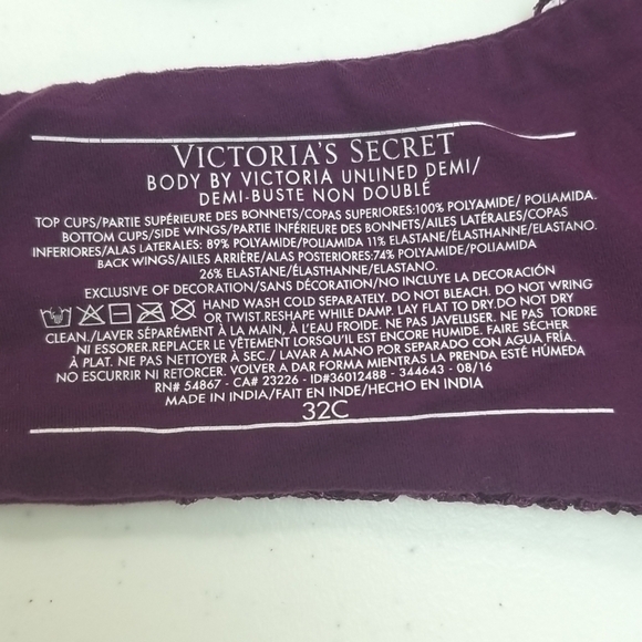 VICTORIA'S SECRET Body by Victoria Unlined Demi Bra Purple Lace, size 32 C - Picture 5 of 5